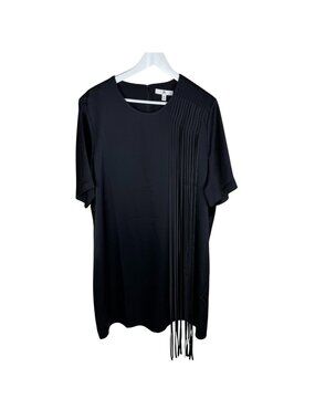 Banana Republic Black Satin Shift Dress, Dramatic Fringe Detail, Size XL